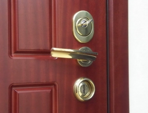Нерідко дверні ручки для вхідних дверей оснащені спеціальними сталевими накладками і в собі поєднують функції протекторів, тобто служать для захисту циліндрового механізму від висвердлювання, зламу та інших силових методів злому