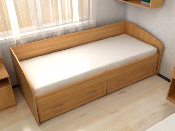 Односпальні ліжка з ящиком на підйомному пристрої відмінно підходять для кімнат з маленькою площею або в місцях, де незручно відкривати ящики з-за браку місця